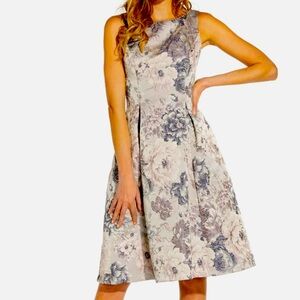 Adrianna Papell Floral Midi Dress in Gray and Cream